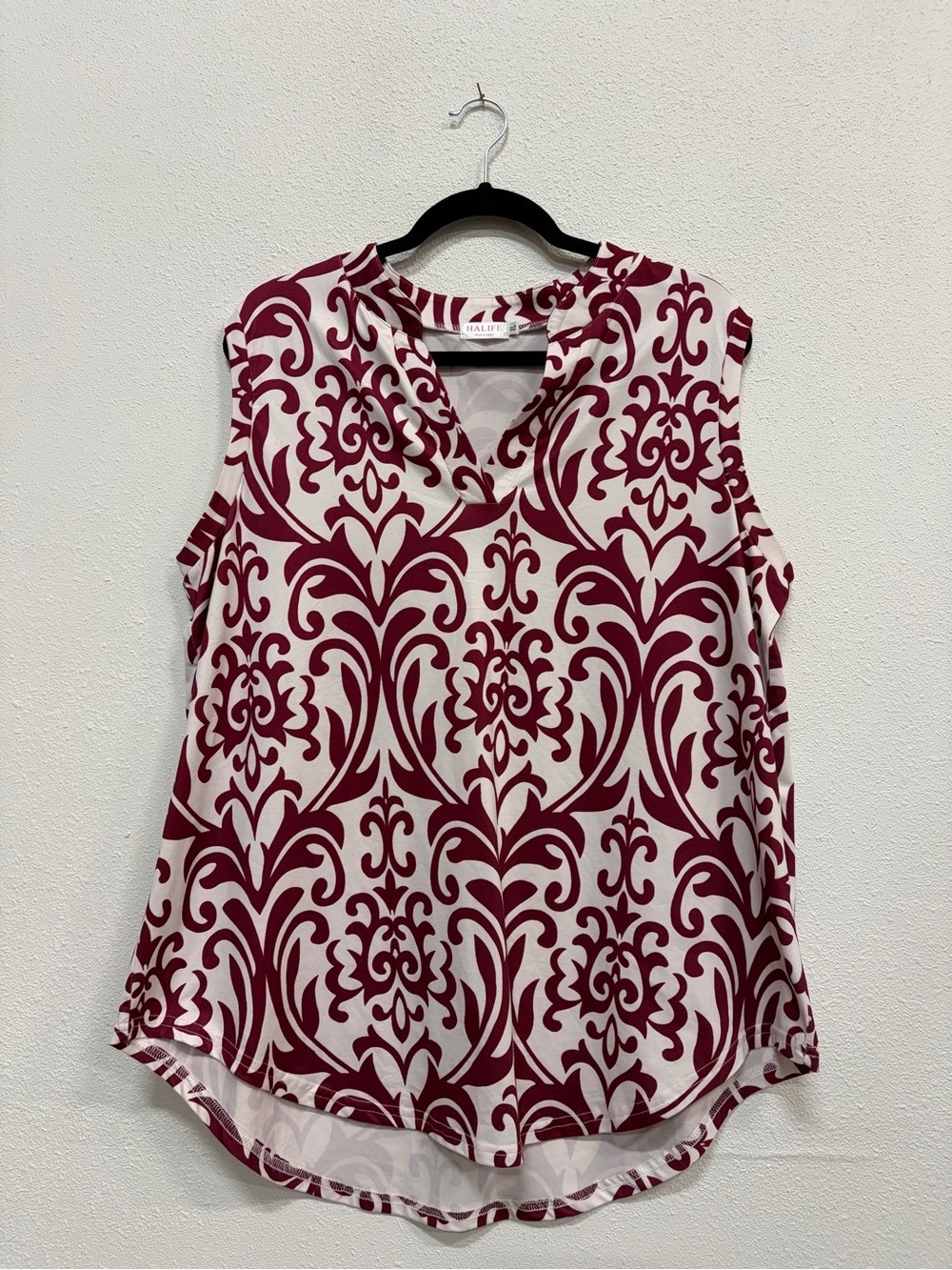 Sleeveless V-Neck Camisole in White and Burgundy by Halter